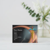 GOLD CADUCEUS IN PINK WHITE GRAY FRACTAL SWIRLS VISITEKAARTJE (Staand voorkant)