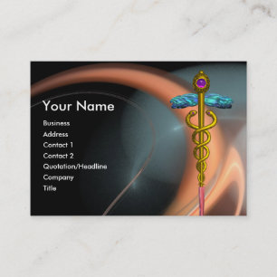 GOLD CADUCEUS IN PINK WHITE GRAY FRACTAL SWIRLS VISITEKAARTJE