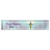 GOLD CADUCEUS, licht Blauwgroen blauw Naambordje (Voorkant)