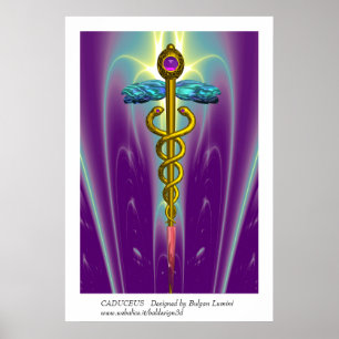 GOLD CADUCEUS Medical Symbool Paarse Groene Waves Poster