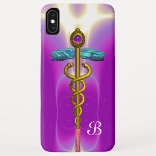 GOLD CADUCEUS MEDISCH MONOGRAM, Roze Fuchsia iPhone XS Max Hoesje