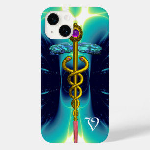 GOLD CADUCEUS MEDISCH MONOGRAM Turquoise Blue Case-Mate iPhone 14 Hoesje