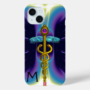 GOLD CADUCEUS MEDISCH SYMBOOL, blauw Paars monogra