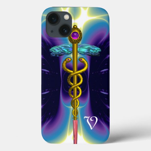 GOLD CADUCEUS MEDISCH SYMBOOL, blauw Paars monogra Case-Mate iPhone Case (Achterkant)