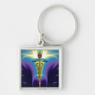 GOLD CADUCEUS MEDISCH SYMBOOL Blauw Paars Sleutelhanger