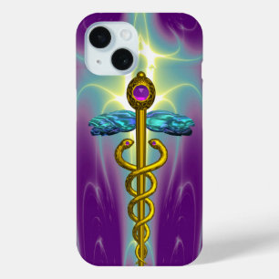 GOLD CADUCEUS MEDISCH SYMBOOL, Blauwgroen Groen Pa
