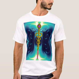 GOLD CADUCEUS MEDISCH SYMBOOL, Blauwgroen Turquois T-shirt