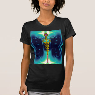 GOLD CADUCEUS MEDISCH SYMBOOL, Blauwgroen Turquois T-shirt
