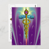GOLD CADUCEUS MEDISCH SYMBOOL BRIEFKAART (Voorkant / Achterkant)