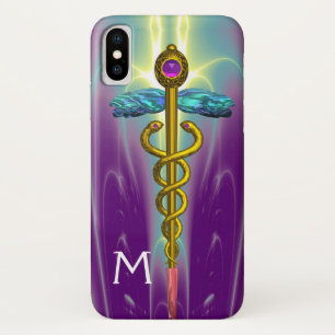 GOLD CADUCEUS MEDISCH SYMBOOL Groene Paarse monogr iPhone X Hoesje