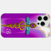 GOLD CADUCEUS MEDISCH SYMBOOL Paars Monogram Case-Mate iPhone Case (Achterkant (horizontaal))