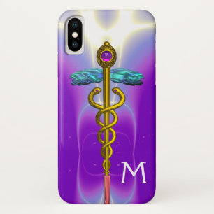GOLD CADUCEUS MEDISCH SYMBOOL Paars Monogram iPhone X Hoesje