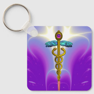 GOLD CADUCEUS MEDISCH SYMBOOL Ultra Violet Paars Sleutelhanger