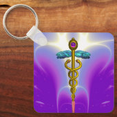 GOLD CADUCEUS MEDISCH SYMBOOL Ultra Violet Paars Sleutelhanger (Voorkant)
