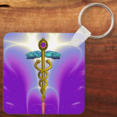 GOLD CADUCEUS MEDISCH SYMBOOL Ultra Violet Paars Sleutelhanger (Achterkant)
