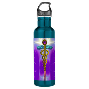 GOLD CADUCEUS MEDISCH SYMBOOL Ultra Violet Paars Waterfles