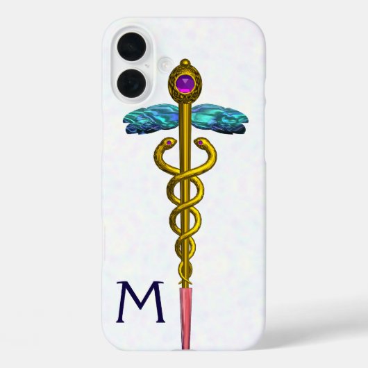 GOLD CADUCEUS MEDISCH SYMBOOL Witte Monogram Case-Mate iPhone Case (Achterkant)
