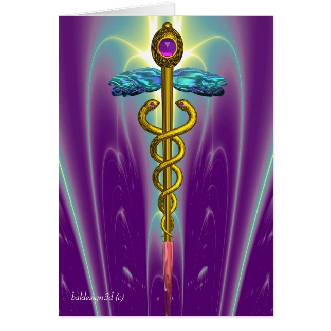GOLD CADUCEUS MEDISCHE SYMBOOL Blauwgroen Paarse Z (Voorkant)