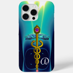 GOLD CADUCEUS MONOGRAM, Blauwgroen Aqua blue iPhone 15 Pro Max Hoesje