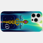GOLD CADUCEUS MONOGRAM, Blauwgroen Aqua blue Case-Mate iPhone Case (Achterkant (horizontaal))