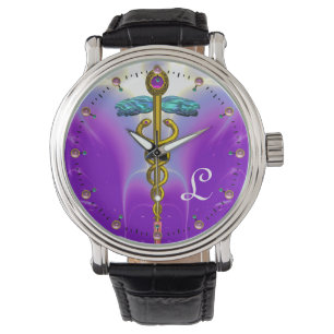 GOLD CADUCEUS MONOGRAM, Paars Blauwgroen Horloge