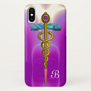 GOLD CADUCEUS MONOGRAM, Roze Fuchsia iPhone X Hoesje