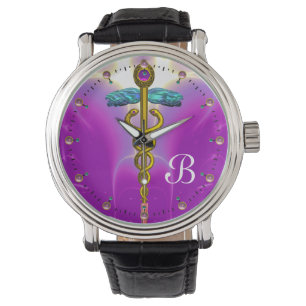 GOLD CADUCEUS MONOGRAM, Roze Fuchsia Horloge