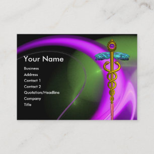 GOLD CADUCEUS , PAARSE GROENE VIOLET FRACTAL SWIRL VISITEKAARTJE