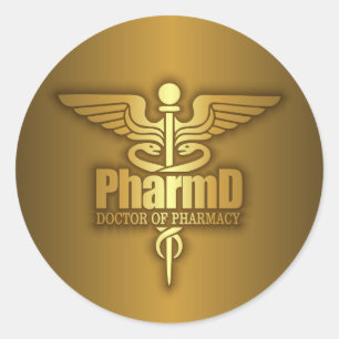 Gold Caduceus (PharmD) Ronde Sticker