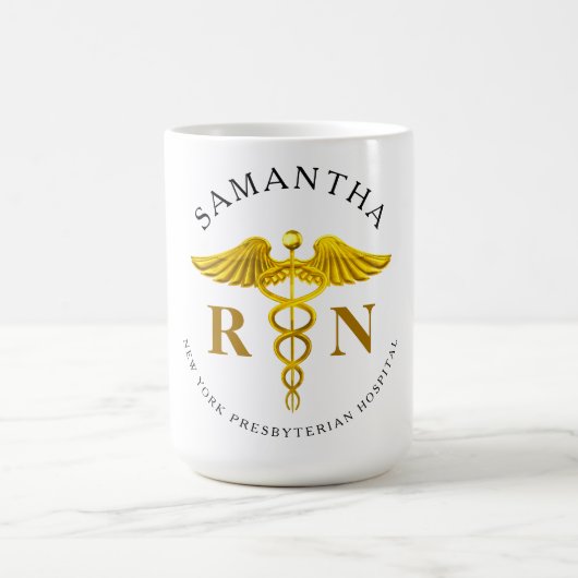 Gold Caduceus Registered Nurse Name Koffiemok (Center)