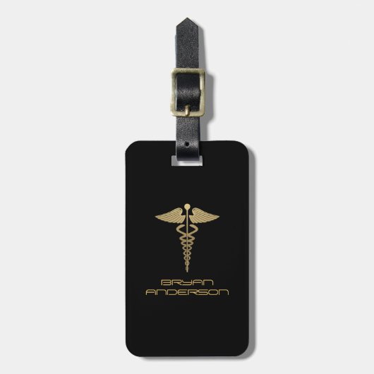 Gold Caduceus Symbol Bagagelabel (Voorkant verticaal)