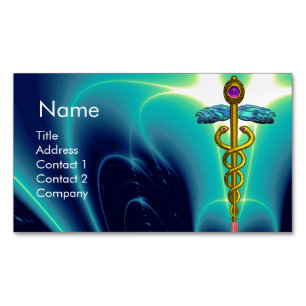 GOLD CADUCEUS SYMBOL / Blauwgroen blauwe Turquoise Magnetisch Visitekaartje