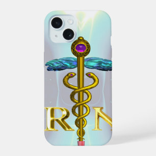 GOLD CADUCEUS SYMBOLE INFIRMIER INSCRIT Bleu clair