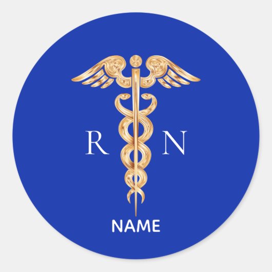 Gold Caduceus-symbool en geregistreerd verpleegmon Ronde Sticker (Voorkant)
