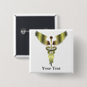 Gold Caduceus-symbool Vierkante Button 5,1 Cm (Voorkant /achterkant)