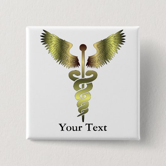Gold Caduceus-symbool Vierkante Button 5,1 Cm (Voorkant)