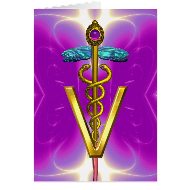 GOLD CADUCEUS VETERINAIR SYMBOL Pink Fuchsia (Voorkant)