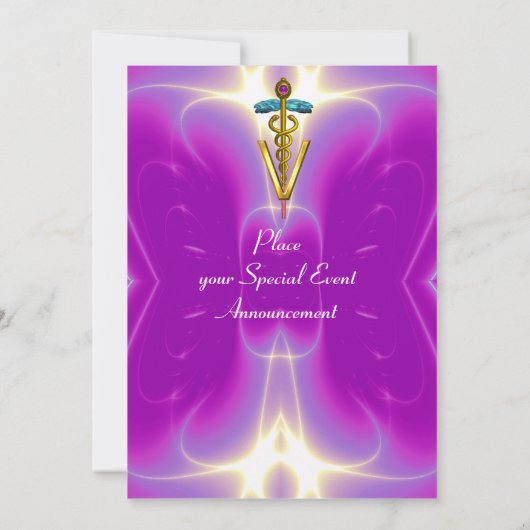 GOLD CADUCEUS VETERINAIR SYMBOL Pink Fuchsia Kaart (Achterkant)