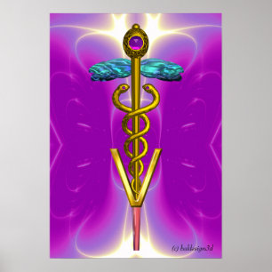 GOLD CADUCEUS VETERINAIR SYMBOL Pink Fuchsia Poster