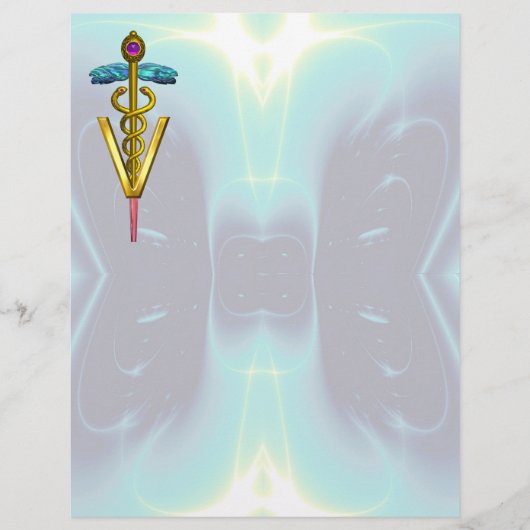 GOLD CADUCEUS VETERINAIR SYMBOOL, Blauwgroen blauw (Voorkant)