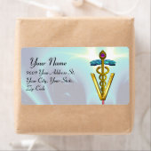 GOLD CADUCEUS VETERINAIR SYMBOOL Blauwgroen blauw Etiket (Insitu)