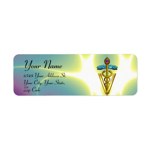 GOLD CADUCEUS VETERINAIR SYMBOOL Blue Green Etiket (Voorkant)