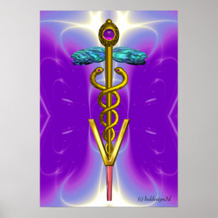 GOLD CADUCEUS VETERINAIR SYMBOOL Blue Paars Poster