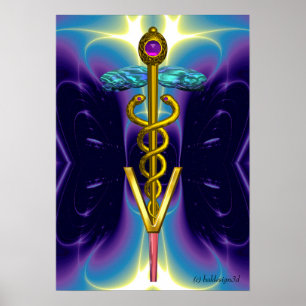 GOLD CADUCEUS VETERINAIR SYMBOOL Blue Paars Poster