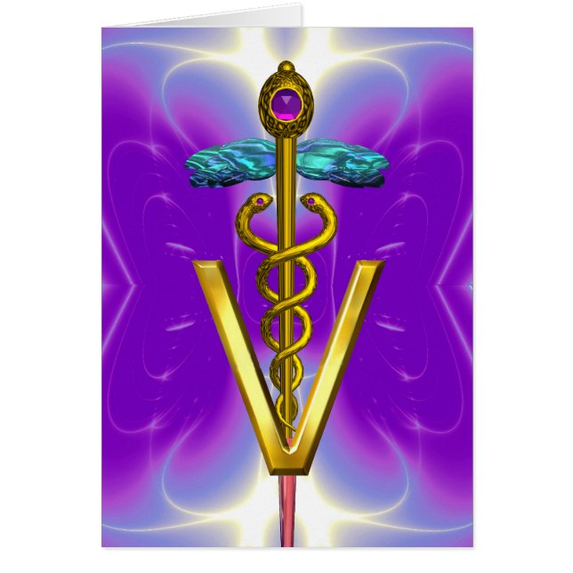 GOLD CADUCEUS VETERINAIR SYMBOOL Paarse Fuchsia (Voorkant)