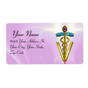 GOLD CADUCEUS VETERINAIR SYMBOOL Roze Lila Etiket