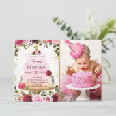 Gold Cake 1er Anniversaire Invitation avec photo (Debout devant)