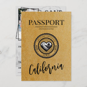 Gold California Passport Bewaar de datum Save The Date