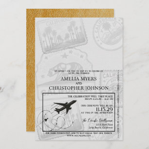 Gold California Passport Wedding Kaart