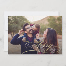 Gold Calligrafie Big Photo Merry-kerstkaart